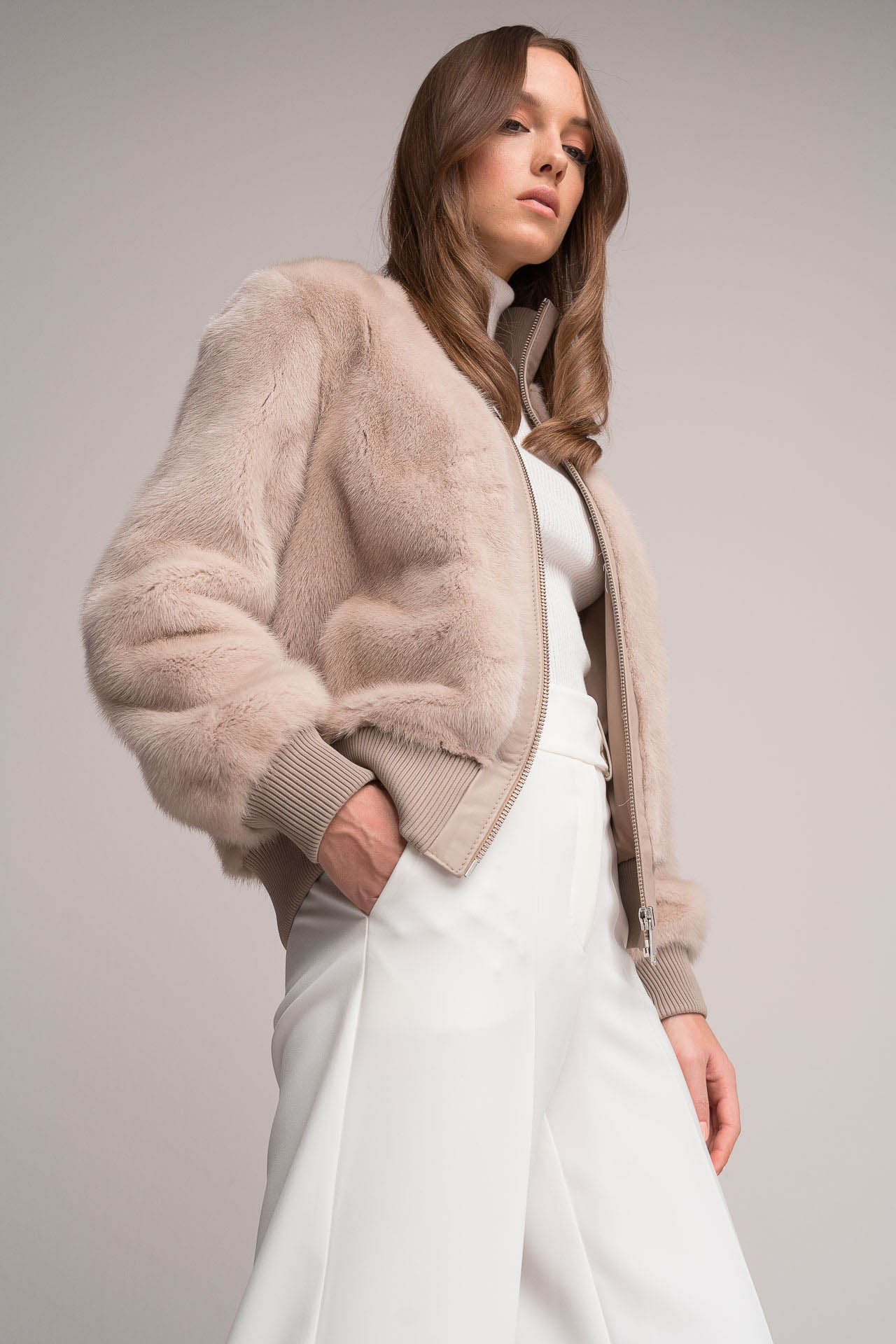 Cream fur coat
